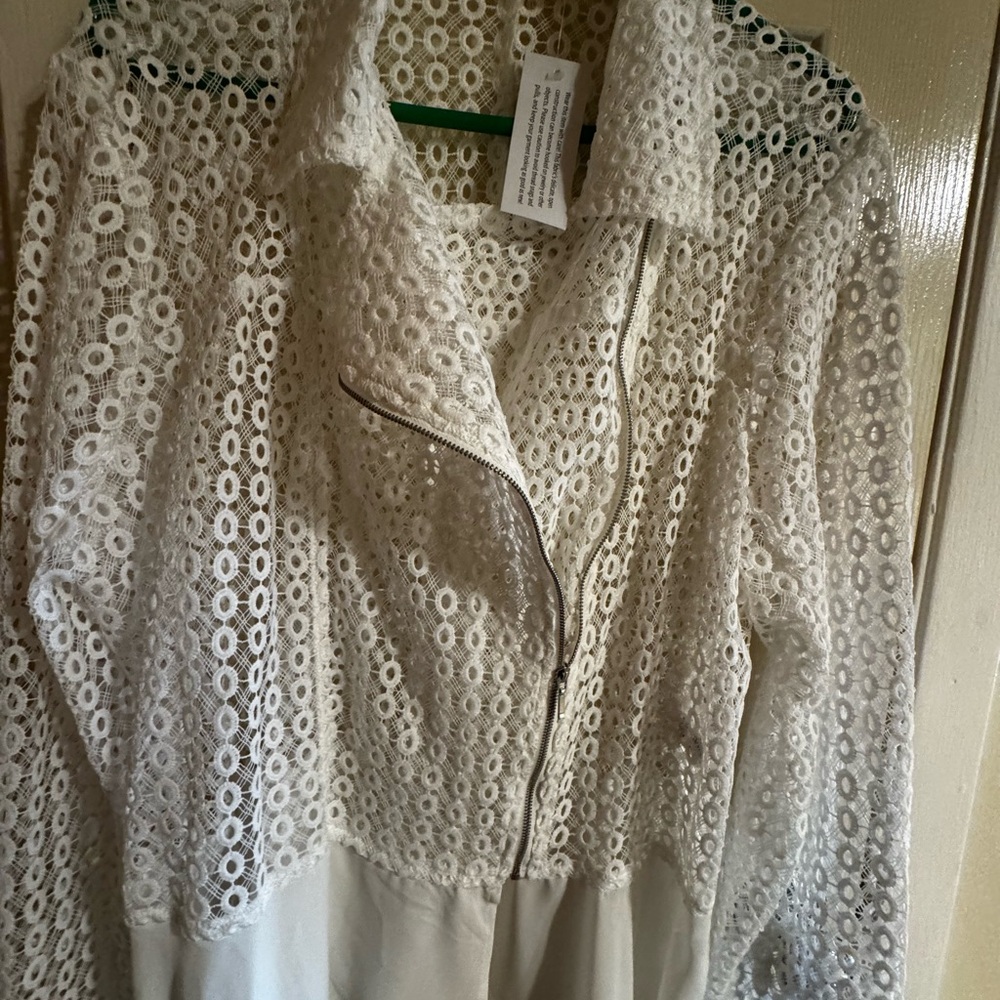 Truth + Style Eyelet White Jacket w/chiffon trim